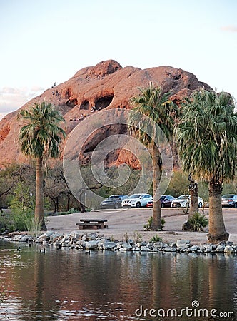 The Hole-in-the-Rock a natural feature in the Papago Park. Editorial Stock Photo