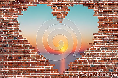 Hole shape heart inside brick wall, Symbol of love, brick wall h Stock Photo