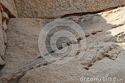 Holes Drilled for Fracturing Stone, The Royal Enclosure, Hampi, near Hospete, Karnataka, India Stock Photo