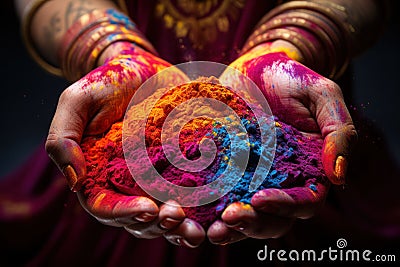 Holi powder burst in clapping motion, holi festival image download Stock Photo