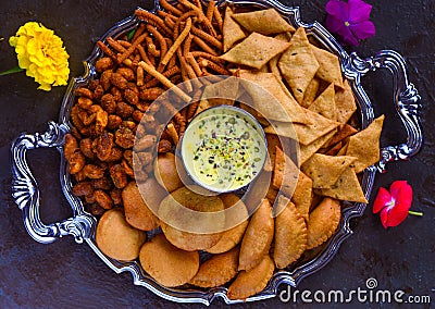 Holi snacks and kesar pista thandai Stock Photo