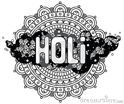 Holi word on background mandala and cloud circles. For coloring book pages Vector Illustration