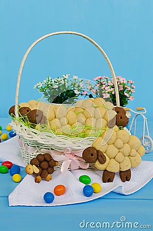 Holiday almond biscuits lamb in a basket. Square Stock Photo