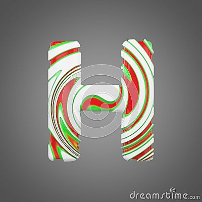 Holiday alphabet letter H uppercase. Christmas font made of peppermint candy canes. 3D render. Stock Photo