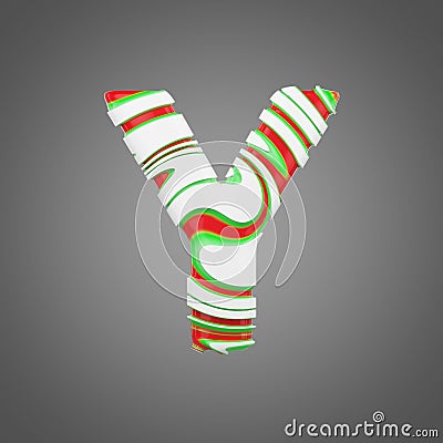Holiday alphabet letter Y uppercase. Christmas font made of peppermint candy canes. 3D render. Stock Photo