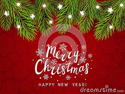 Holiday background with Christmas tree border Vector Illustration