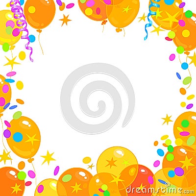 Balloons, confetti, serpentine frame with place for text. Holiday background Vector Illustration