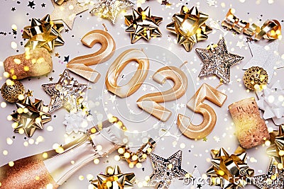 Holiday background Happy New Year 2025. Stock Photo