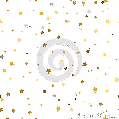 Holiday background, seamless pattern with stars. gold and silver Vector Illustration