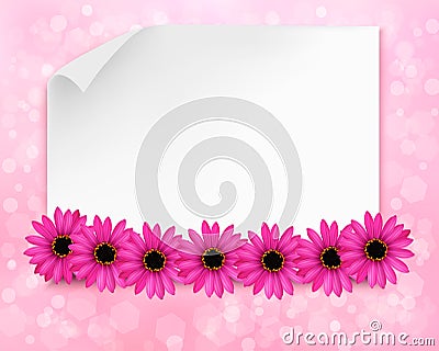 Holiday background with sheet of paper and flowers. Vector Illustration