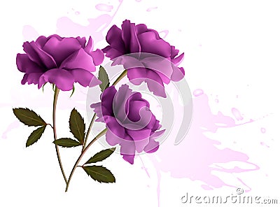 Holiday background with three beautiful flowers. Vector Illustration