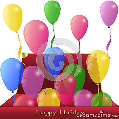 Holiday Balloons from red Box Stock Photo