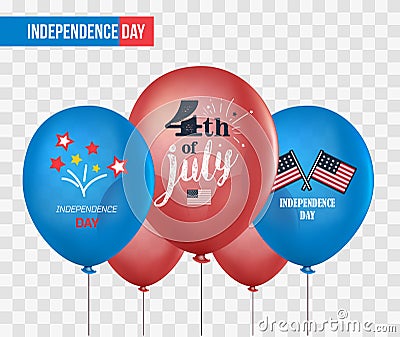 Holiday balloons on transparent background. 4th of July. National celebration. Independence Day. Vector set of Vector Illustration