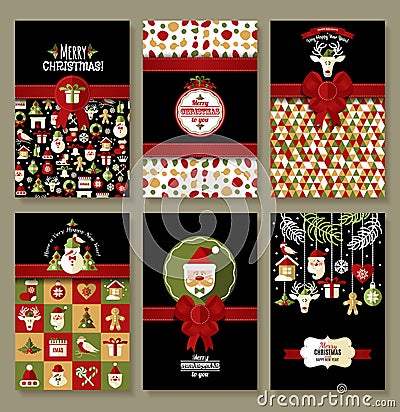 Holiday banner set of Christmas in flat style. Bright background Vector Illustration