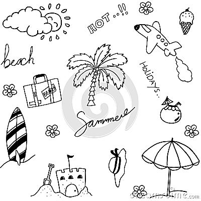 Holiday beach set of doodle Vector Illustration