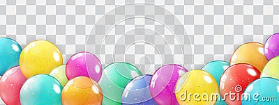 Holiday Border with Balloons isolated on transparent . Can be used for advertisment, promotion and birthday card or invitation. Stock Photo