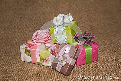 Holiday boxes made by their own hands Stock Photo