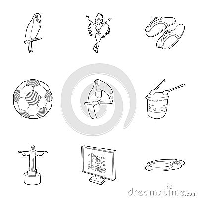 Holiday in Brazil icons set, outline style Vector Illustration