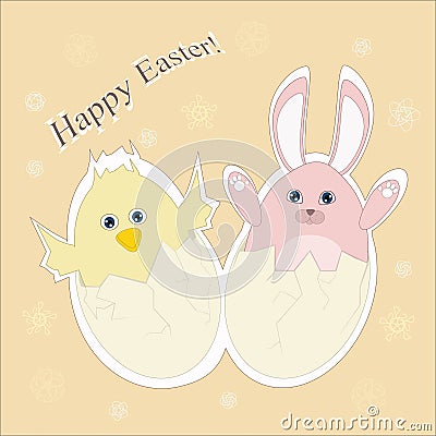 Holiday bunny and chicken for Easter Vector Illustration