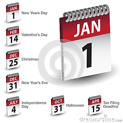 Holiday Calendar Date Icons Vector Illustration