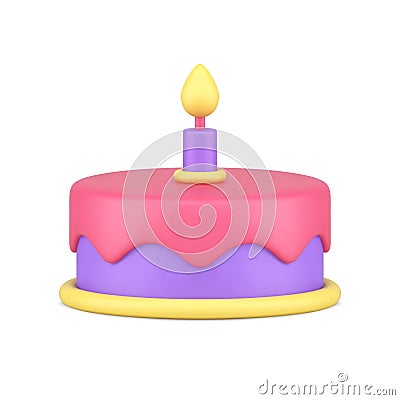 Holiday celebrate cake one burning candle melting glaze realistic 3d icon template vector Vector Illustration