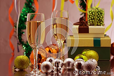 Holiday Celebrating Champagne. Christmas and New Year celebrate with champagne. Stock Photo