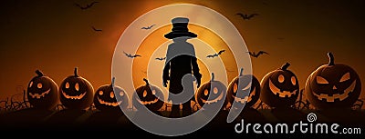 night horror black holiday october pumpkin halloween ghost orange dark. Generative AI. Stock Photo