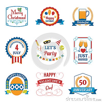 Holiday Celebration Emblems Set Vector Illustration