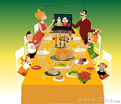 Holiday celebration via video chat Vector Illustration