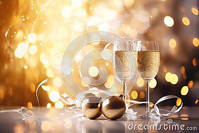 Holiday champagne year background decor alcohol christmas beverage drink celebrate eve festive Stock Photo