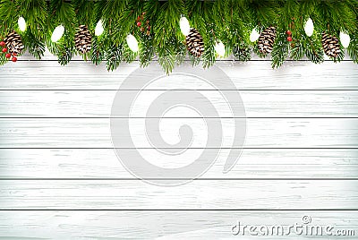 Holiday Christmas background with branch of tree and garland on Vector Illustration
