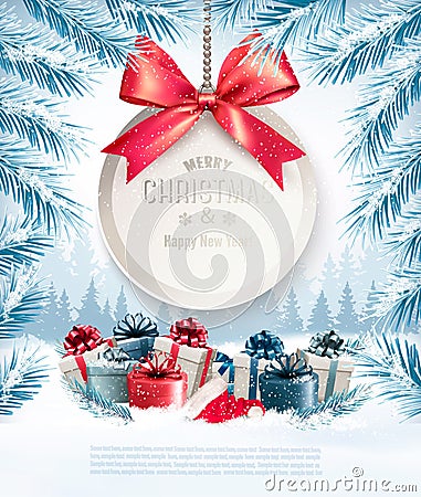 Holiday Christmas background with a gift card Vector Illustration