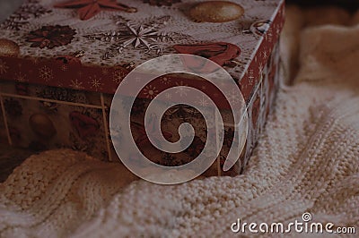 Holiday christmas gift box closeup Stock Photo