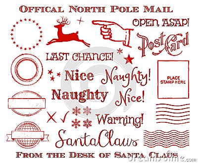 Holiday Christmas Official North Pole Santa Mail Clip Art Set Stock Photo