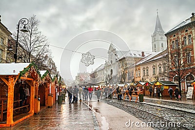 Holiday cityscape - view of the Christmas Market in the center of Kosice Editorial Stock Photo