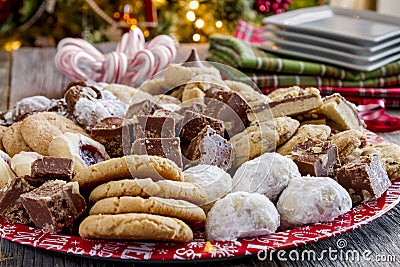Holiday Cookie Gift Tray with Assorted Baked Goods Stock Photo