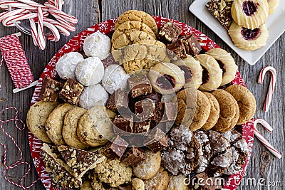 Holiday Cookie Gift Tray with Assorted Baked Goods Stock Photo
