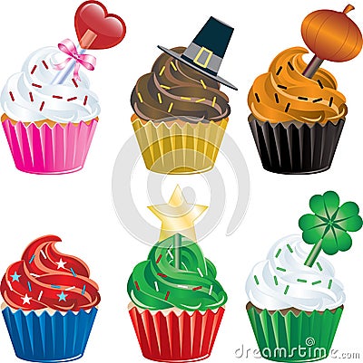 Holiday Cupcakes Vector Illustration