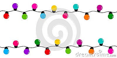 Holiday decoration garland, colorful light bulbs, space for your text. Vector Cartoon Illustration