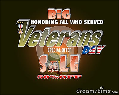 Sales of U.S. Veteran`s day, commercial events Vector Illustration