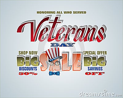 U.S. Veteran`s day, sales and commercial events Vector Illustration
