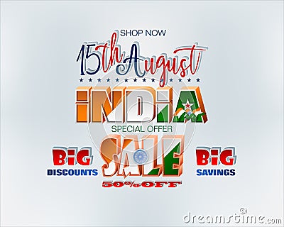 Independence Day of India, Sales and Commercial Events Vector Illustration