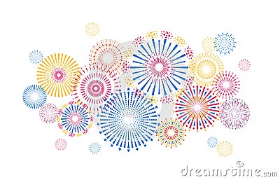 Holiday firework background. Colorful New Year and birthday celebration party pyrotechnics elements. Vector salute Vector Illustration