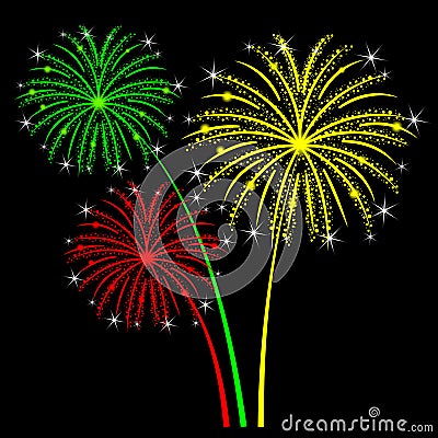 Holiday fireworks on a black background Vector Illustration