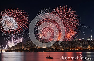 Holiday fireworks on day of canada at the sea concept of 1st july independence day Stock Photo