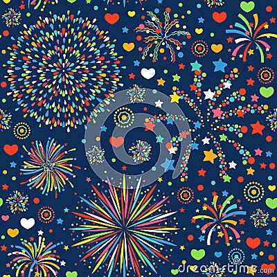 Holiday fireworks seamless pattern abstract design background celebration decoration bright texture vector illustration Vector Illustration