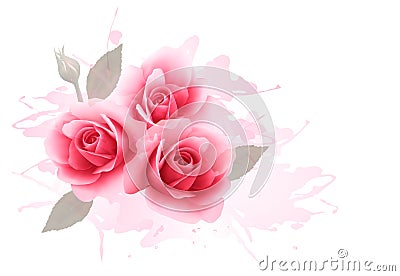 Holiday gift cardl with three pink roses. Vector Illustration