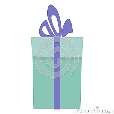 A holiday gift in a green box with a blue bow. Minimalistic joyful surprise in flat style. Gift Box Icon. Vector Vector Illustration