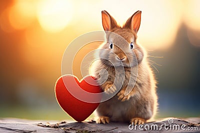 Holiday girl animal red heart hare cute rabbit valentine bunny love girl Stock Photo