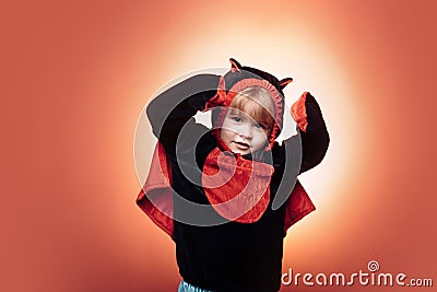 Holiday halloween with funny carnival costumes on red background. Happy Halloween on the World. Horror faces. Happy Stock Photo